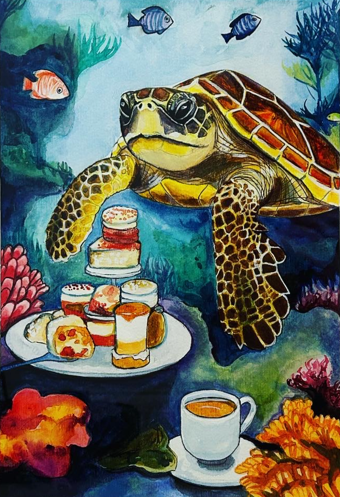 Hawksbill Turtle having Afternoon Tea