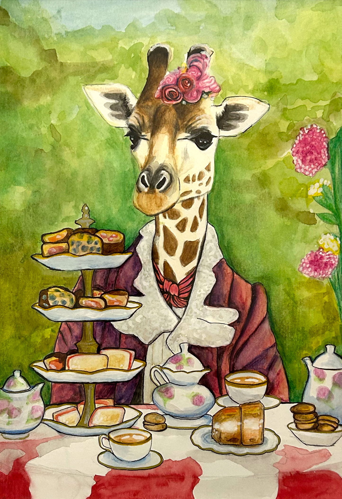 A Giraffe having Afternoon Tea